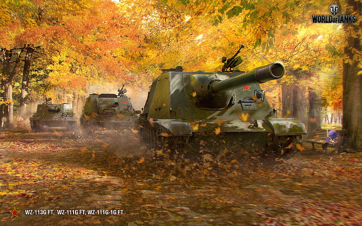 gray three battle tanks during daytime, Chinese tank destroyers, Autumn, World of Tanks, HD wallpaper