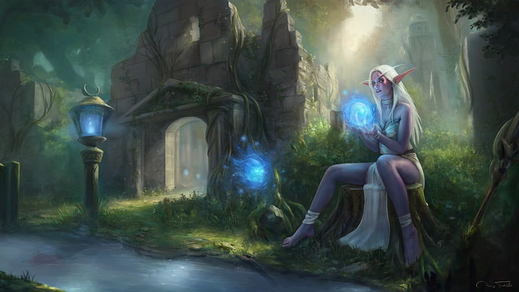 Wald, Mädchen, Elfe, World of Warcraft, Warcraft, wow, Kunst, HD-Hintergrundbild