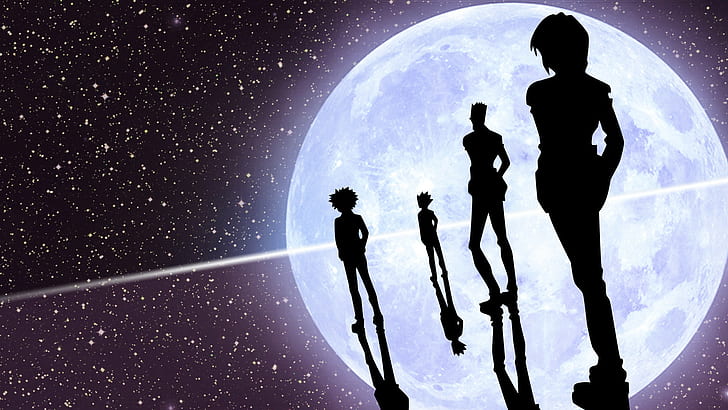 Hunter x Hunter, anime, silhouette, stars, planet, HD wallpaper