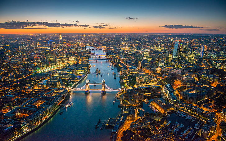 Въздушни снимки на лондонската река Темза над HD тапет, HD тапет