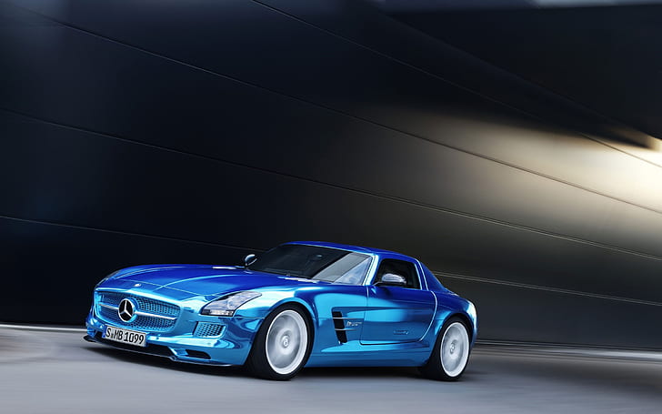 Mercedes-Benz, Blue, Mercedes, AMG, Coupe, SLS, Chrome, HD wallpaper