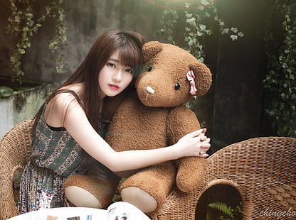 Asian Girl, Teddy Bear, Cute, Girl, Beautiful, People, Dreamy, Young, Bear, Teddy, Asian, Friendship, Friends, Posing, depthoffield, HD wallpaper HD wallpaper