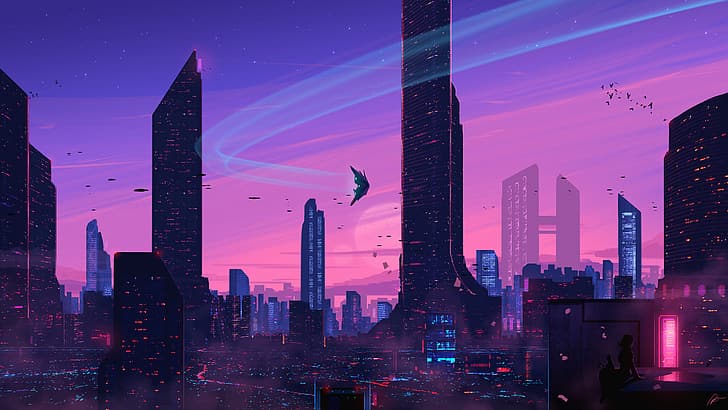 JoeyJazz, cityscape, futuristic, science fiction, HD wallpaper