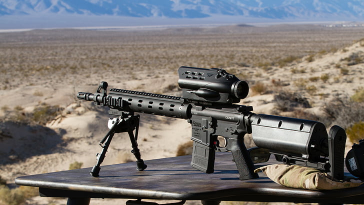 black assault rifle, TrackingPoint 338TP, Mile Maker, Precision-Guided Firearm, Linux, sniper rifle, scope, HD wallpaper