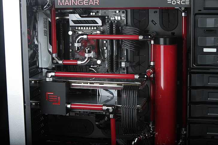 เมนบอร์ดคอมพิวเตอร์สีดำและสีแดงคอมพิวเตอร์เกมพีซีเทคโนโลยีระบบระบายความร้อนด้วยน้ำ, วอลล์เปเปอร์ HD