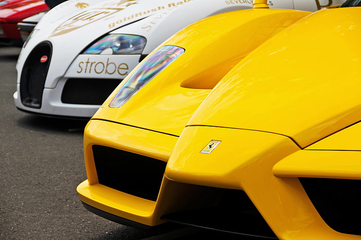 white, yellow, veyron, Ferrari, Bugatti, enzo, supercars, HD wallpaper