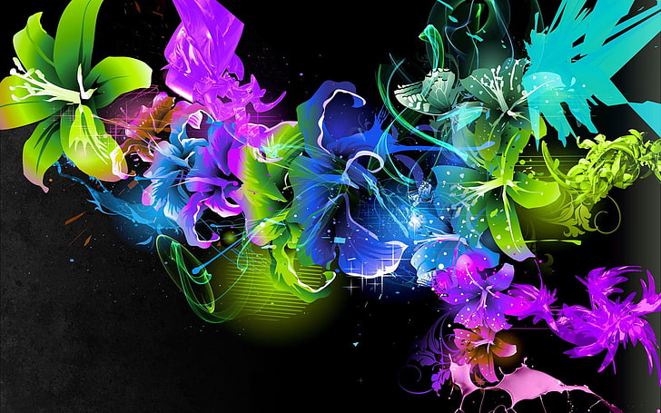 рисуване на цветя, абстрактно, цветя, дигитално изкуство, цветно, HD тапет