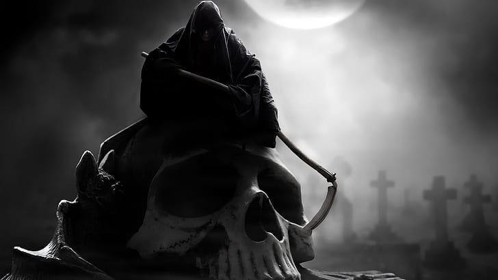 묘지, 어두운, 죽음, 공상, 묘소, 잔인 사신, 사신, 낫, 두개골, 무기, HD 배경 화면