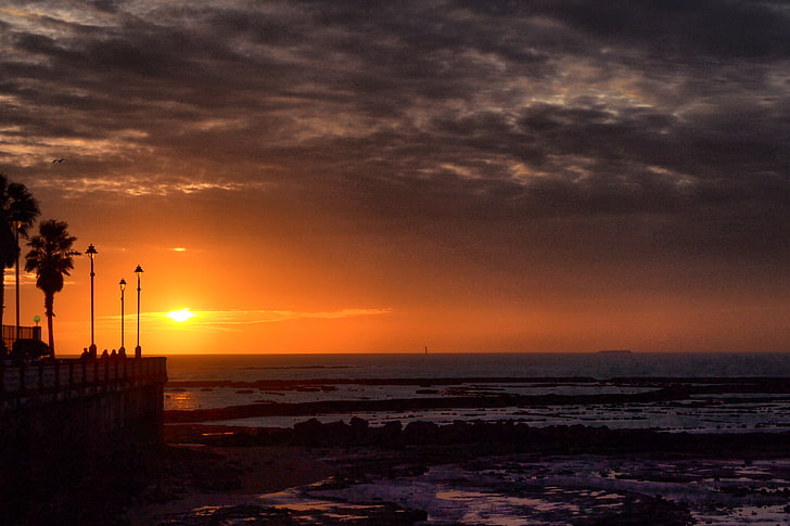 landscape photograph of sea, sunset, Spain, HD wallpaper