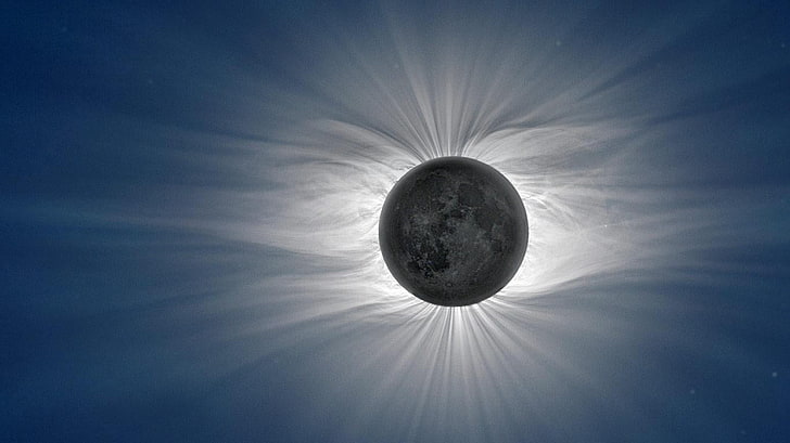 gray moon, space, Moon, Sun, sun rays, solar eclipse, Indonesia, photography, HD wallpaper