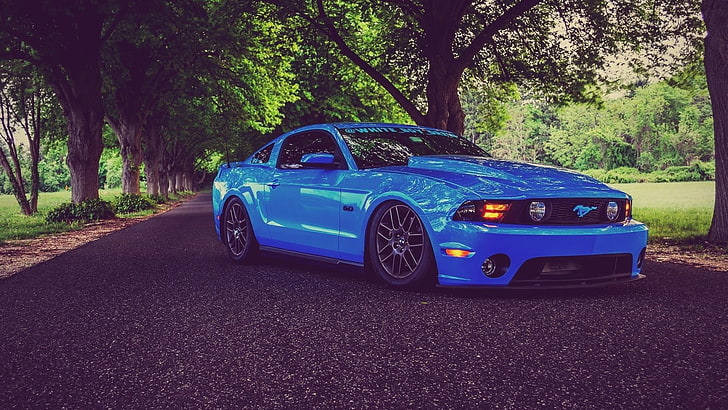 blå Ford Mustang coupe, bil, Ford Mustang, blå bilar, HD tapet