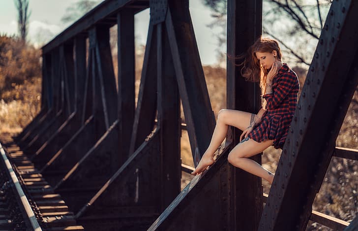 girl, bridge, mood, feet, the situation, Julia Wendt, Andreas-Joachim Lins, HD wallpaper