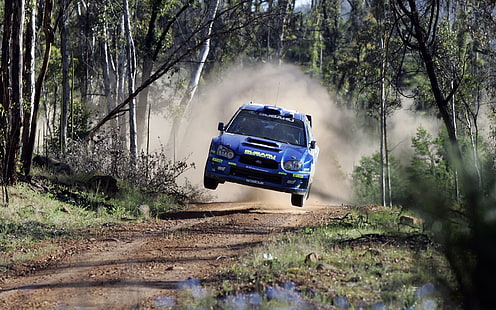 سيارة زرقاء ، سوبارو ، WRX STI ، WRC ، سباق ، سيارة ، سيارات الرالي ، القفز، خلفية HD HD wallpaper