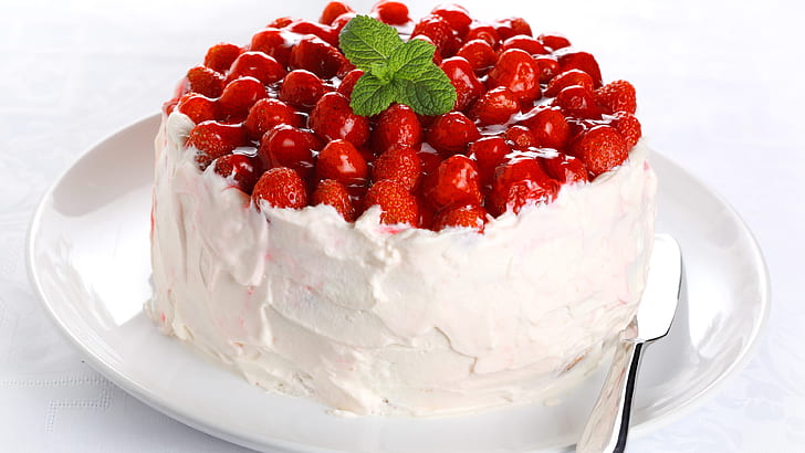 Fruit cake, cream, strawberries, dessert, Fruit, Cake, Cream, Strawberries, Dessert, HD wallpaper
