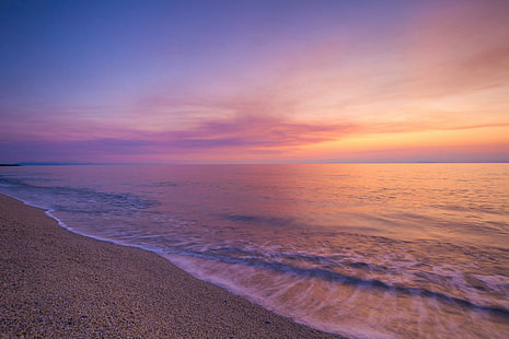 cielo, puesta de sol, playa, Fondo de pantalla HD HD wallpaper