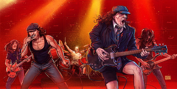 Figura, Música, O jogo, Rock, Arte, Michal Dean, AC / DC, Rock 'n' roll, de Michal Dean, ilustrações de estádio Slaski, HD papel de parede HD wallpaper