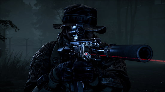 tapeta cyfrowa czarnego karabinu snajperskiego, pistolet, noc, kamuflaż, broń, Battlefield 4, Battlefield 4: nocne operacje, Tapety HD HD wallpaper