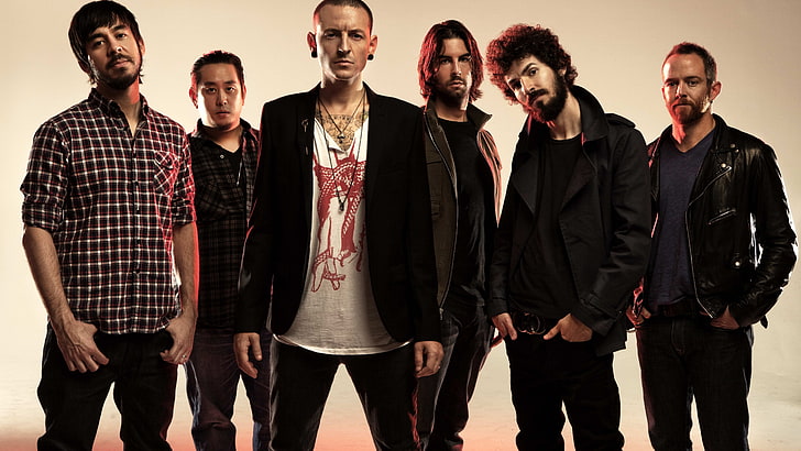 обложка на група от шест човека, Linkin Park, Топ музикален изпълнител и групи, Честър Бенингтън, Майк Шинода, Брад Делсън, Дейв Фарел, HD тапет