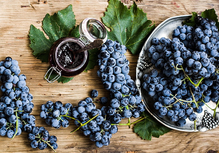 blueberry lot, grapes, branch, fruit, jam, HD wallpaper