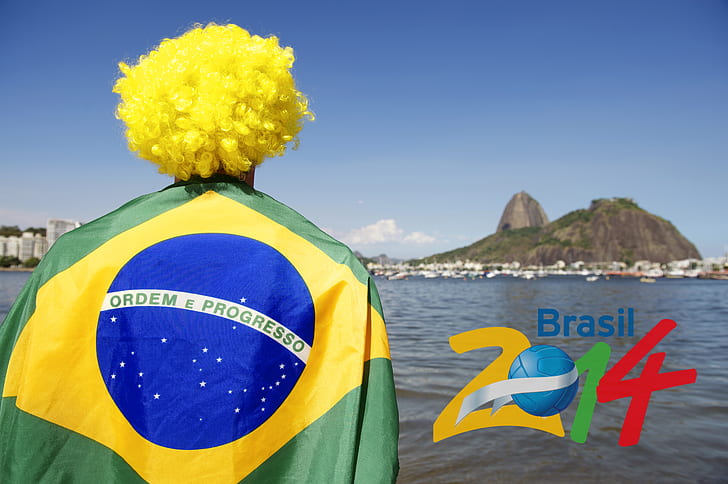 football, logo, Brazil, flag, World Cup, Brasil, FIFA, fan, 2014, HD wallpaper