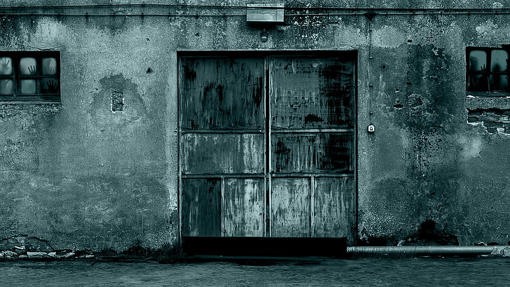two black wooden doors, zombies, window, door, HD wallpaper