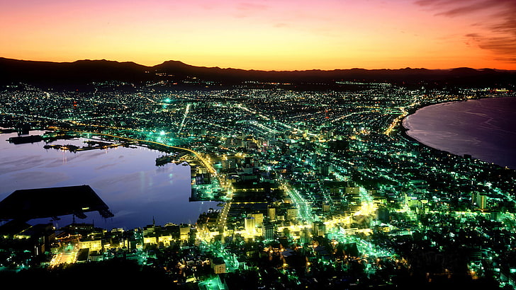 Vue nocturne de la ville de Hakodate, Fond d'écran HD