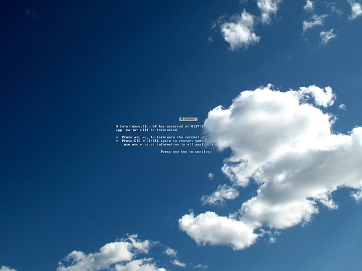 gray clouds with text overlay, white clouds with text overlay, clouds, Microsoft Windows, Blue Screen of Death, sky, errors, HD wallpaper