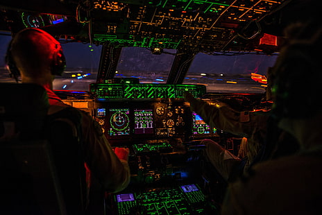 バックライト、ギャラクシー、USAF、パイロット、C-5ギャラクシー、コックピット、C-5Mスーパーギャラクシー、 HDデスクトップの壁紙 HD wallpaper