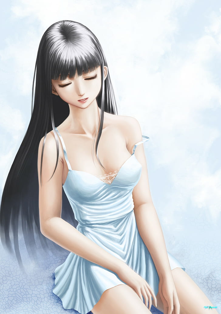 Anime, Anime Girls, lange Haare, offenes Hemd, Schlaf, HD-Hintergrundbild, Handy-Hintergrundbild