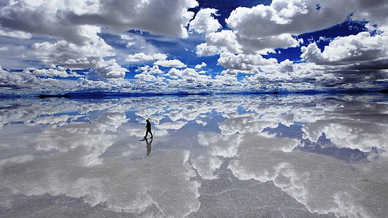 Lago-sal-nubes-espejos-naturaleza-Bolivia, Sfondo HD HD wallpaper
