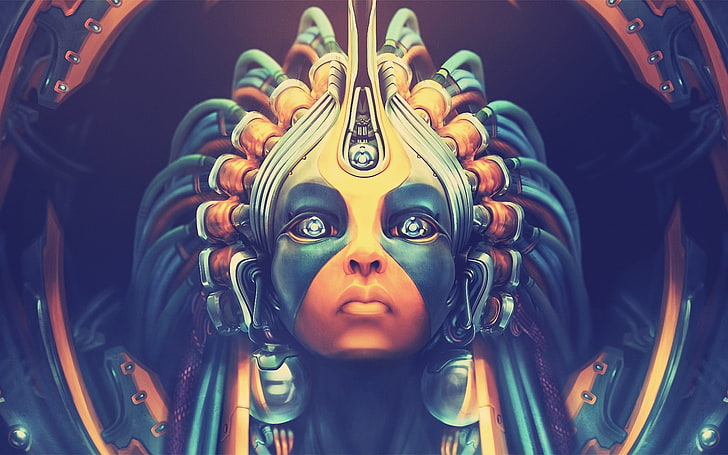 Gesicht der Frau, Cyberpunk, Fantasiekunst, Grafik, Fantasiemädchen, digitale Kunst, HD-Hintergrundbild