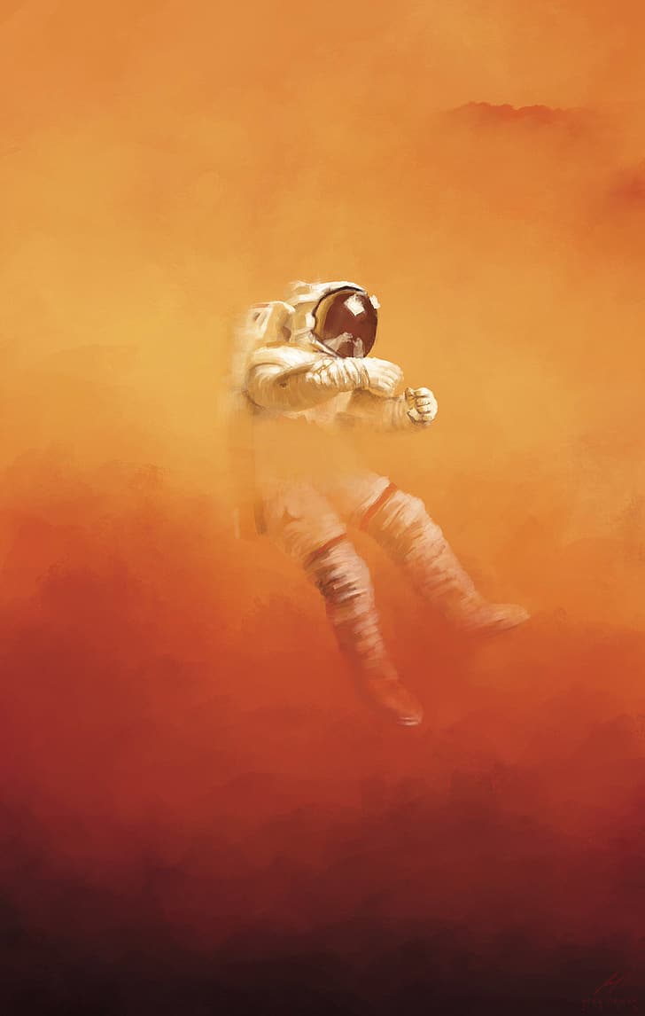 The Martian, astronaut, dust, orange background, digital painting, book cover, HD wallpaper
