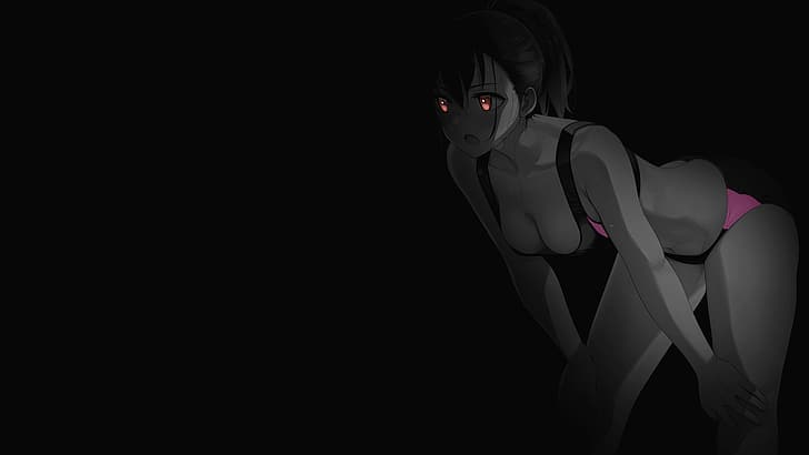 selective coloring, black background, dark background, simple background, anime girls, HD wallpaper