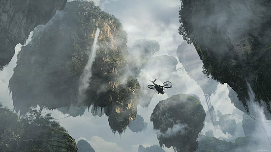 Captura de tela da cena do filme Avatar, Avatar, Nuvem, Ilha flutuante, Helicóptero, Natureza, Horizonte, HD papel de parede HD wallpaper