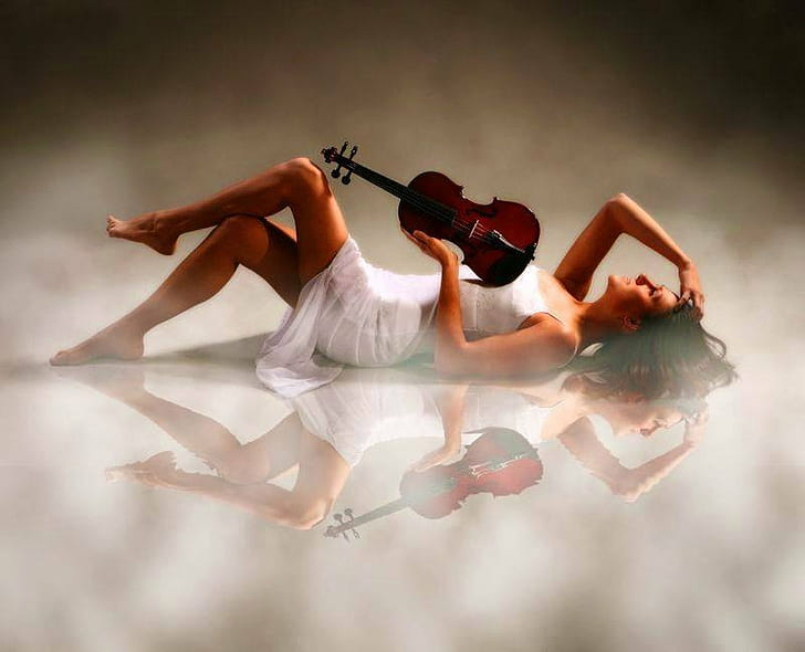 beautiful, rose, violin, woman, HD wallpaper
