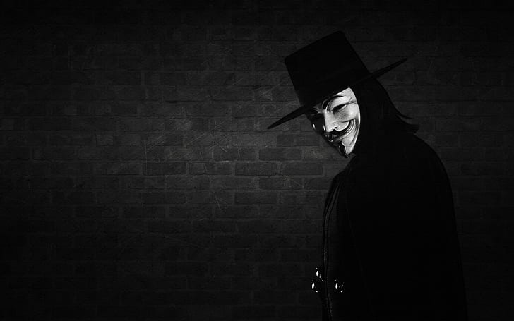 smile, wall, mask, black-and-white background, V for Vendetta, Anonymous, HD wallpaper