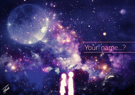 purple and pink night sky wallpaper, Anime, Your Name., Kimi No Na Wa., Mitsuha Miyamizu, Taki Tachibana, HD wallpaper HD wallpaper