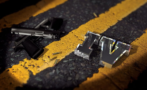 GTA 4, pistola cinza e preta na ilustração de chão amarelo e cinza, jogos, Grand Theft Auto, videogame, GTA 4, Grand Theft Auto 4, HD papel de parede HD wallpaper