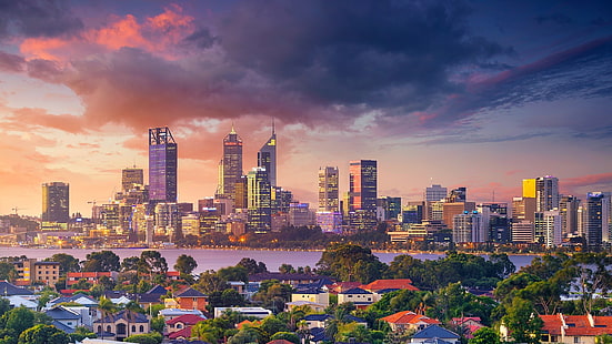بيرث ، cityscape ، أستراليا ، الأفق ، غرب أستراليا ، ناطحات السحاب، خلفية HD HD wallpaper