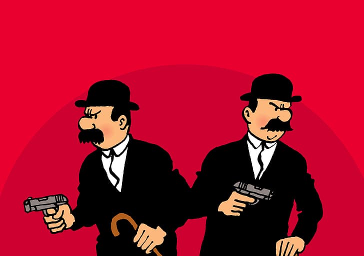 Thompson i Thomson, Tintin, detektywi, bliźniacy, wąsy, laska, postać komiczna, humor, Tapety HD