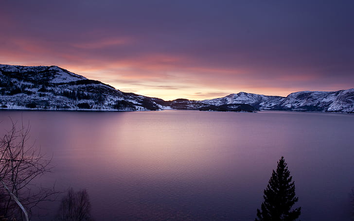 Norwegian Sunrise, canoneos20d, montagne, natura, nissedalnorway, norvegia, fotografia, viola, paesaggio marino, cielo, tramonto, acqua, Sfondo HD