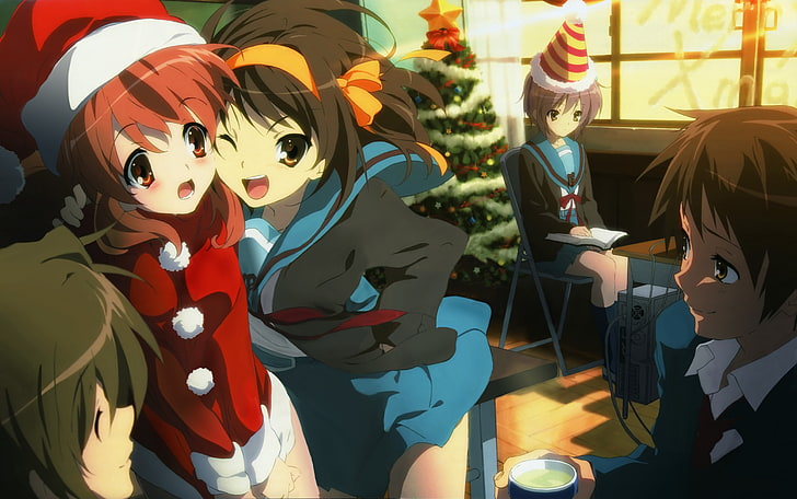 Suzumiya Haruhi, Die Melancholie von Haruhi Suzumiya, Weihnachten, Nagato Yuki, Asahina Mikuru, Anime, Anime Girls, HD-Hintergrundbild