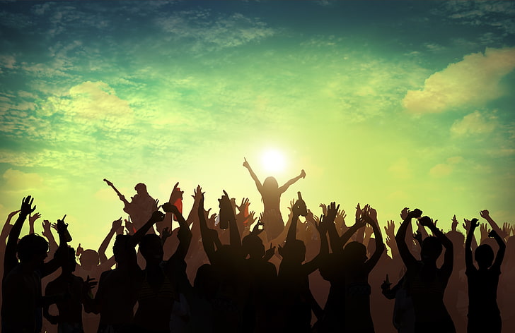 silhouette of people, music, music festival, HD wallpaper