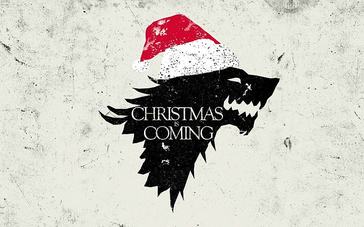Natal datang Game of Thrones wallpaper digital, Game of Thrones, parodi, Direwolf, Musim dingin akan datang, Natal, kutipan, Wallpaper HD