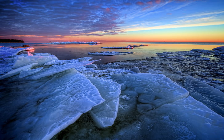 Inverno, ghiaccio marino, mattina, alba, blu, inverno, mare, ghiaccio, mattina, alba, blu, Sfondo HD