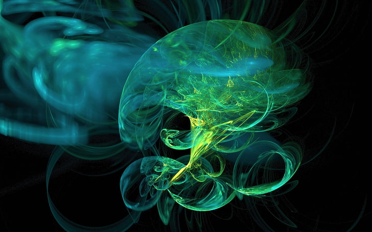 зеленая медуза векторной графики, дым, шар, черный, белый, темный, HD обои