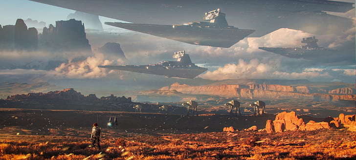 Star Wars, AT-AT Walker, Landschaft, Raumschiff, Sternenzerstörer, HD-Hintergrundbild