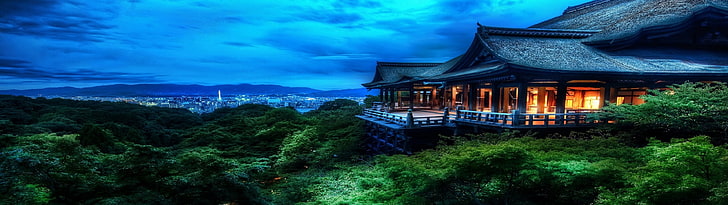 braunes und graues Holzhaus, schwarzes und graues Schlossfoto tagsüber, Japan, mehrfache Anzeige, asiatische Architektur, Landschaft, HDR, Stadtbild, HD-Hintergrundbild