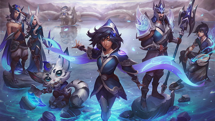League of Legends, gry wideo, Xayah (League of Legends), Taliyah (League Of Legends), Rakan (League of Legends), Jarvan IV, Gnar, Ezreal (League Of Legends), Gnar (League of Legends), Jarvan IV ( League of Legends), Summoner's Rift, Tapety HD
