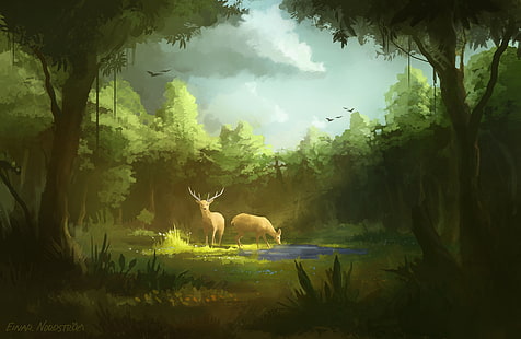 ファンタジー動物、鹿、動物、森、自然、 HDデスクトップの壁紙 HD wallpaper